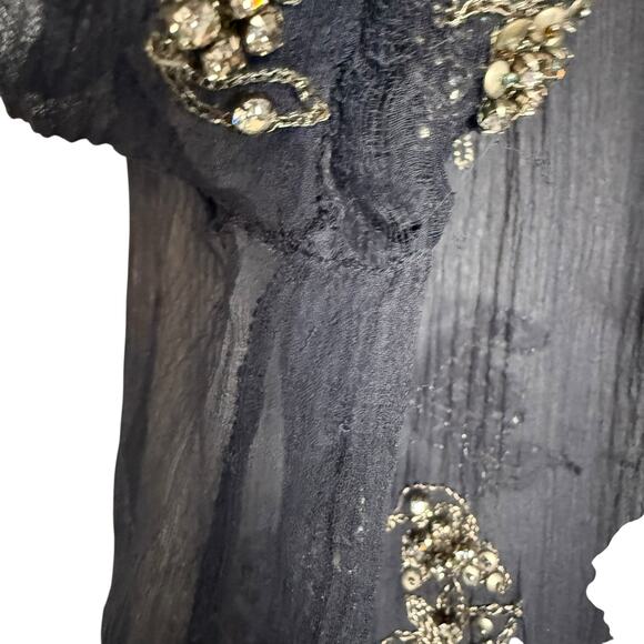 Isabel Marant Midnight Blue Embellished Sheer Silk Long Sleeve Blouse Size 6 - Picture 6 of 13
